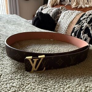LV traditional Brown Belt with Gold LV Buckle